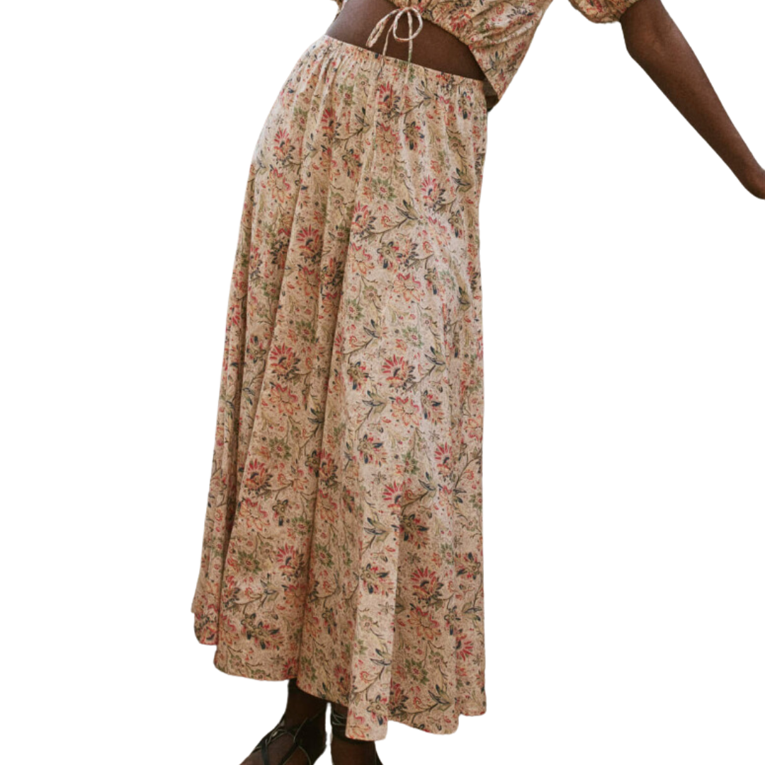 The Godet Skirt in Peach Paisley Floral