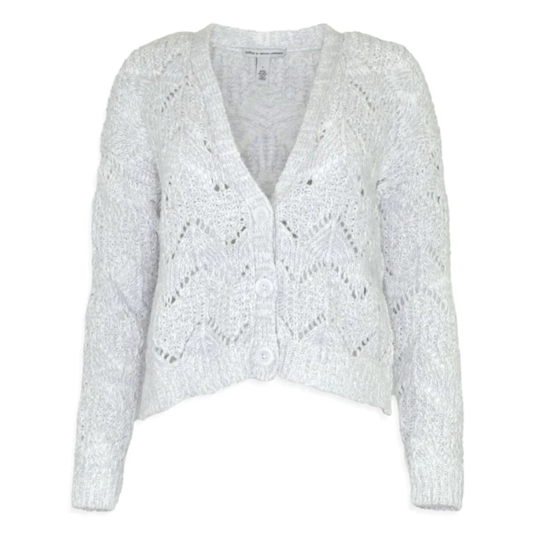 Pointelle Stitch Cardigan w/ Marled Colors in White Combo