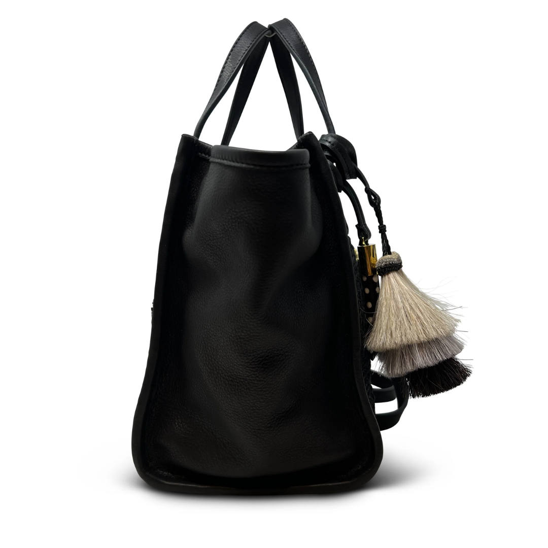 Mini Tote in Black Raffia