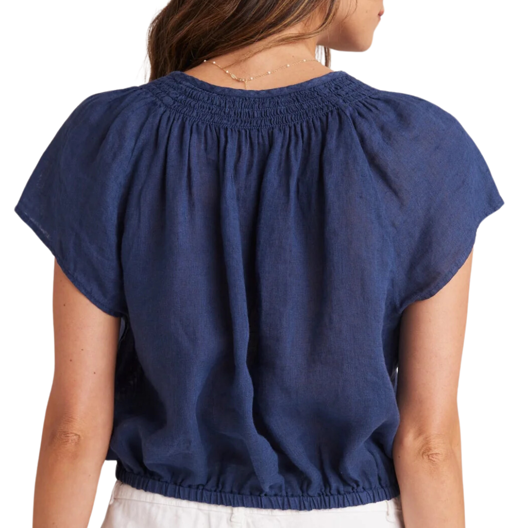 Smocked Tie Top in Brazilian Navy