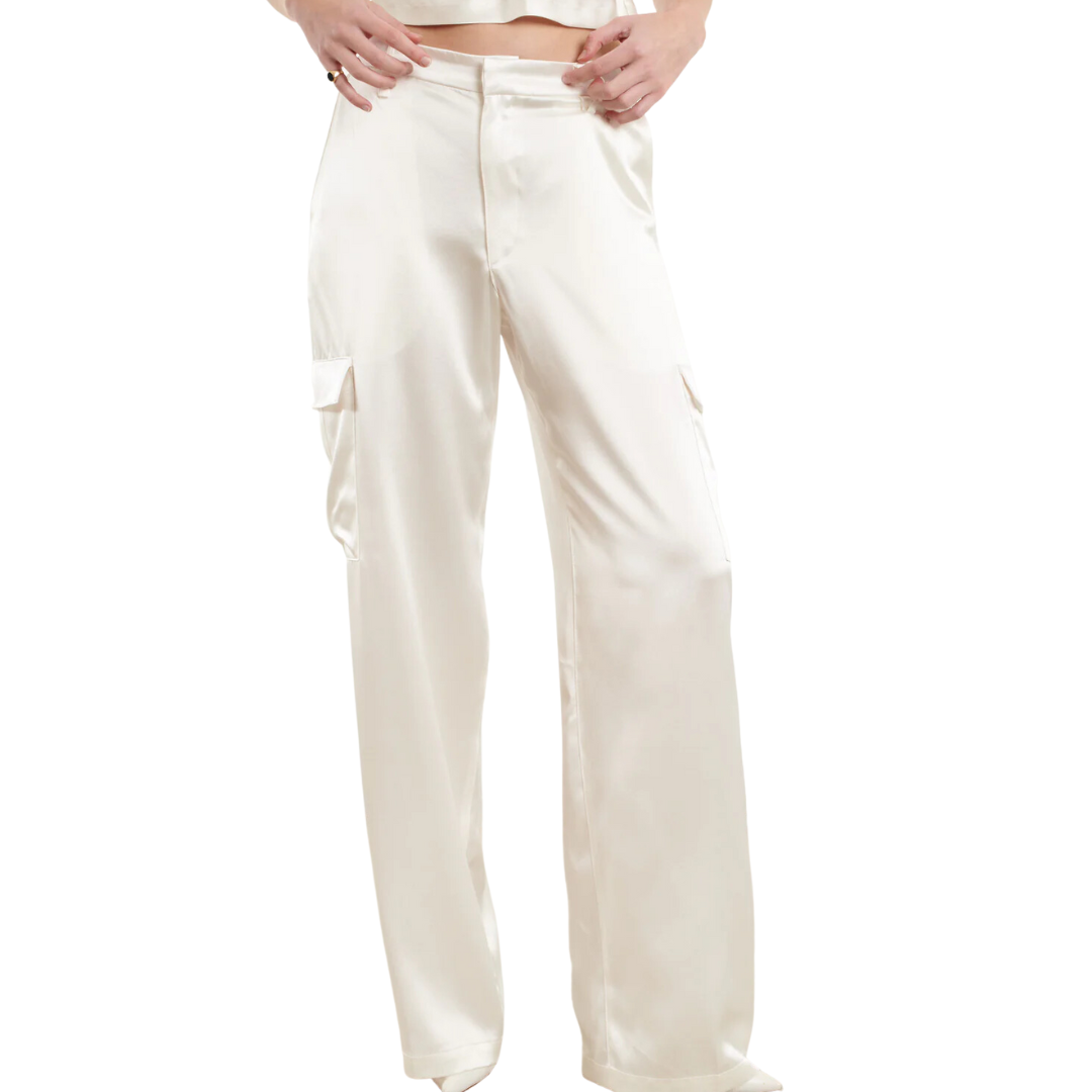 Silk Baggy Cargo Pants in White