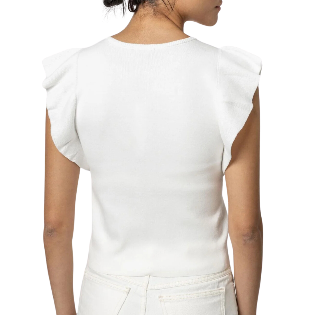 Flutter Sleeve Shell Sweater in White
