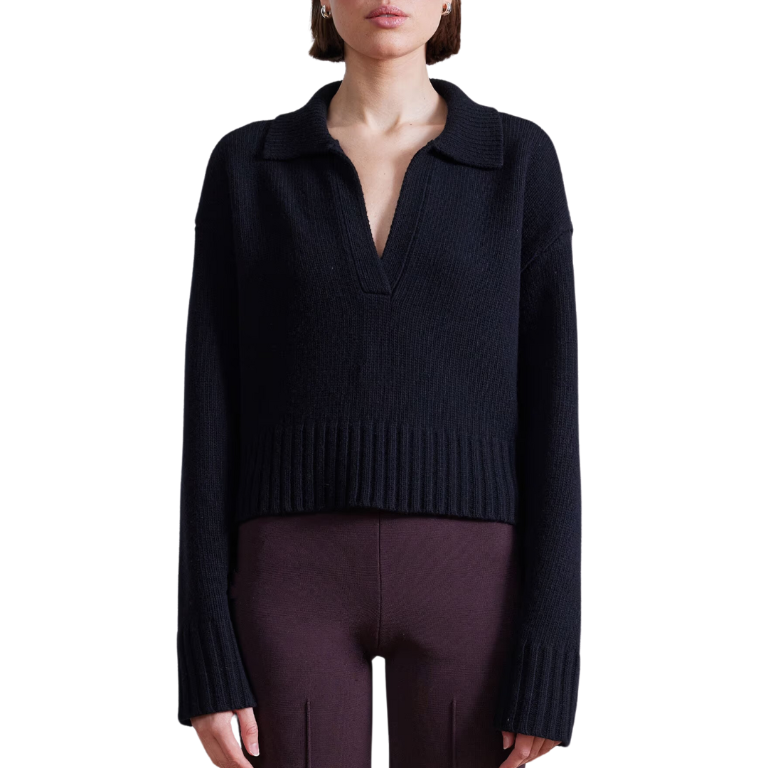 Split Neck Henley in Black