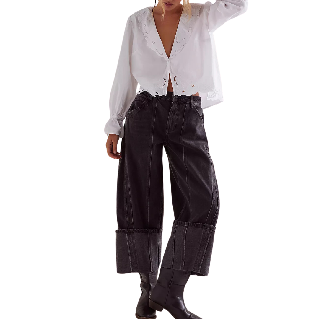 We The Free Olsen Cuffed Barrel Jeans in Black Ice