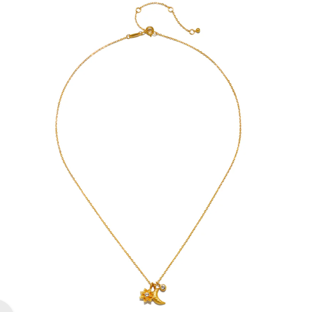 Spirit in Transformation Lotus Moon Necklace in Gold White Topaz