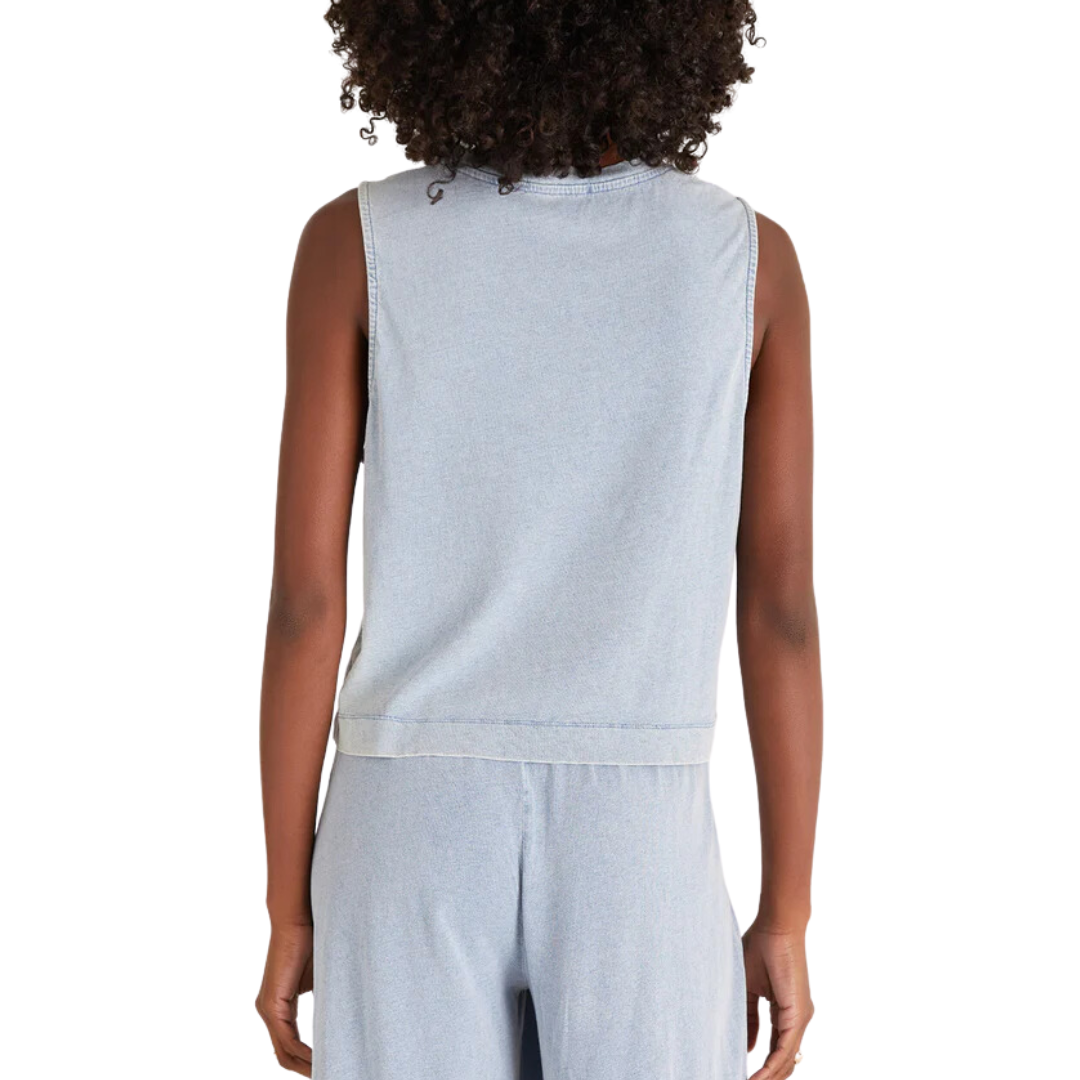 Sloane Jersey Denim Muscle Tank in Washed Indigo