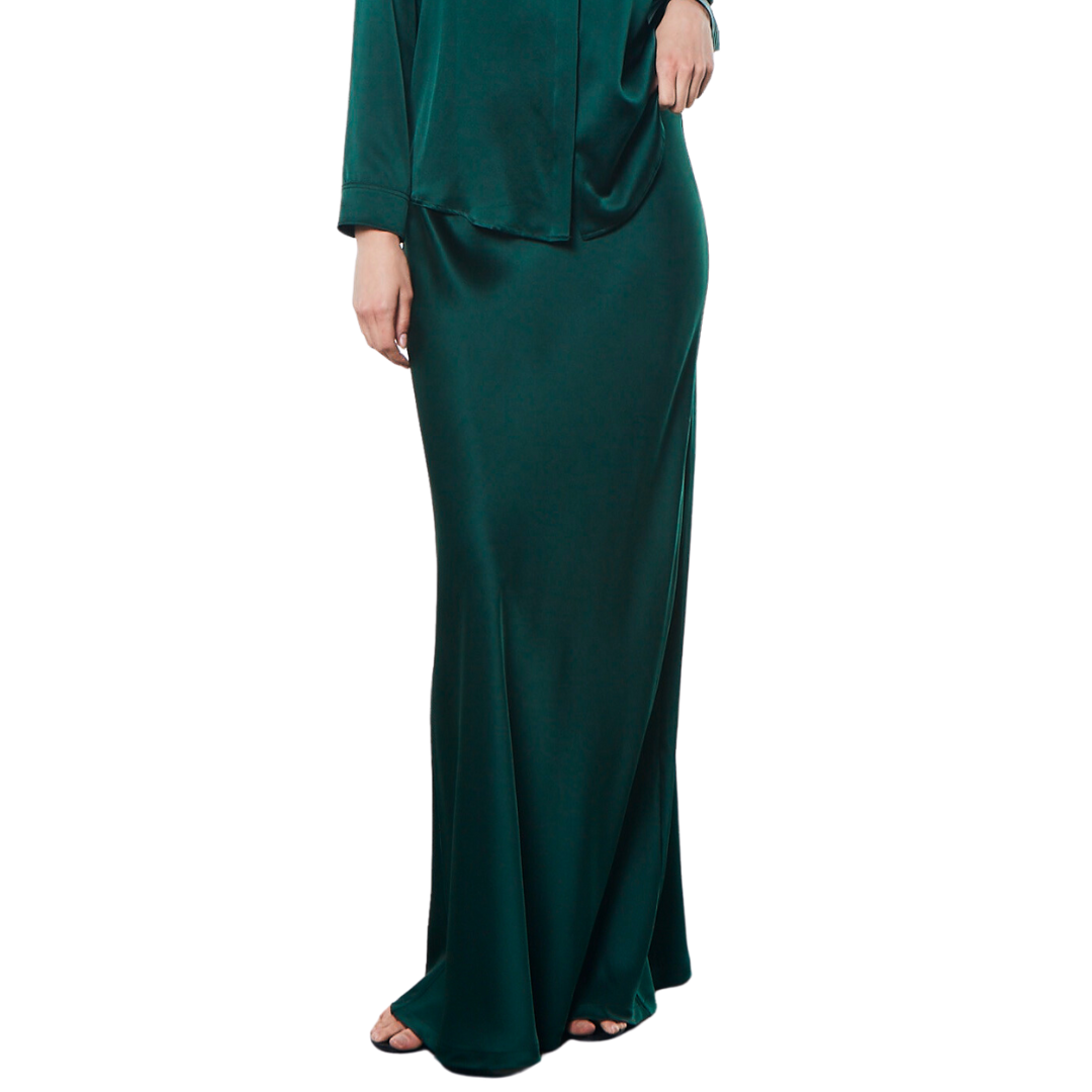 Silk Full Length Skirt in Malachite
