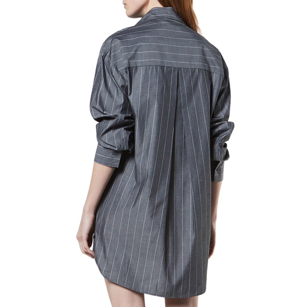 Cotton Mini Shirtdress in Charcoal Pinstripe
