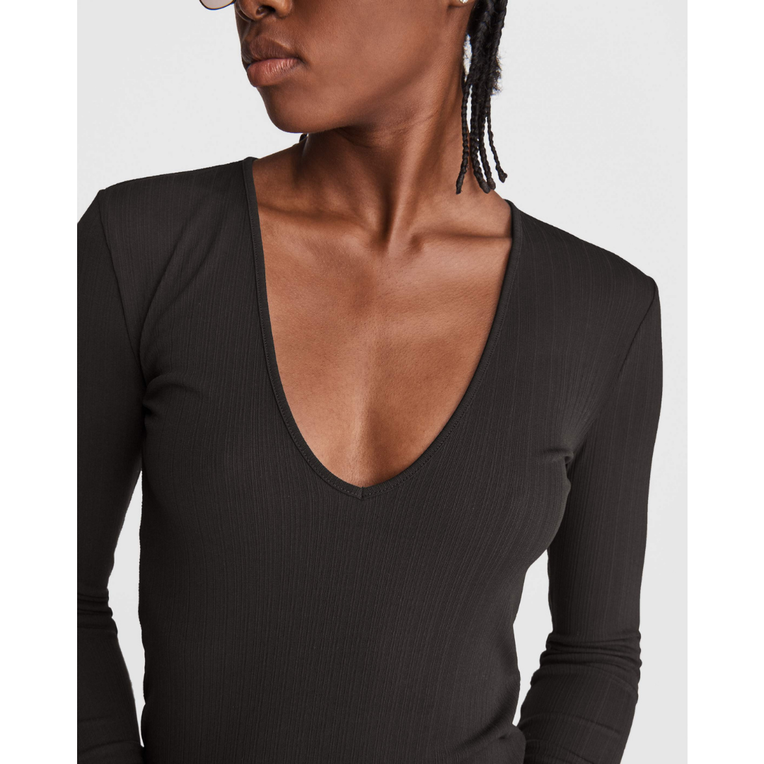 Zoe Deep V-Neck Rib Long Sleeve