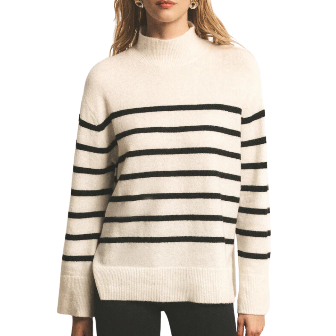 Fin Stripe Turtleneck Sweater in Sea Salt