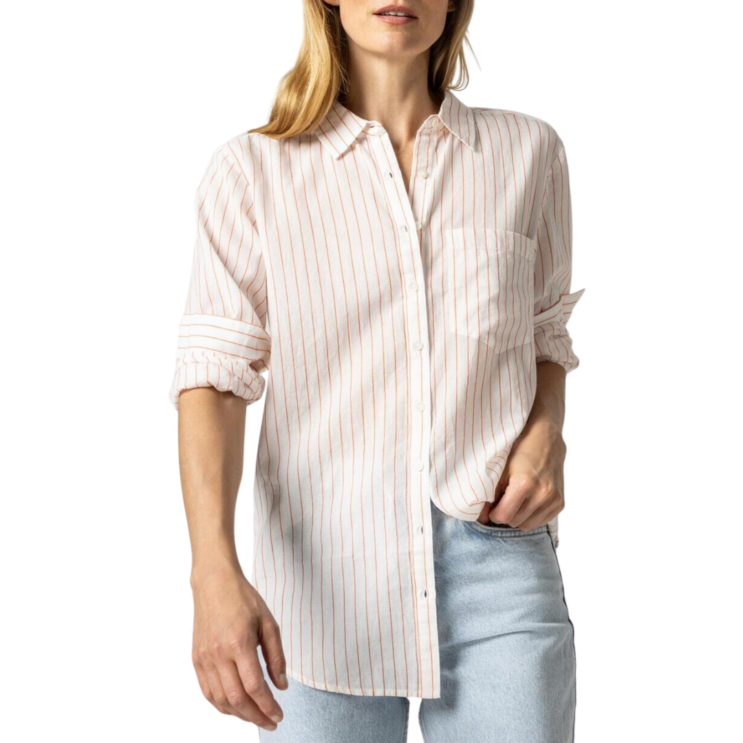 Boyfriend Buttondown in Tangerine Stripe