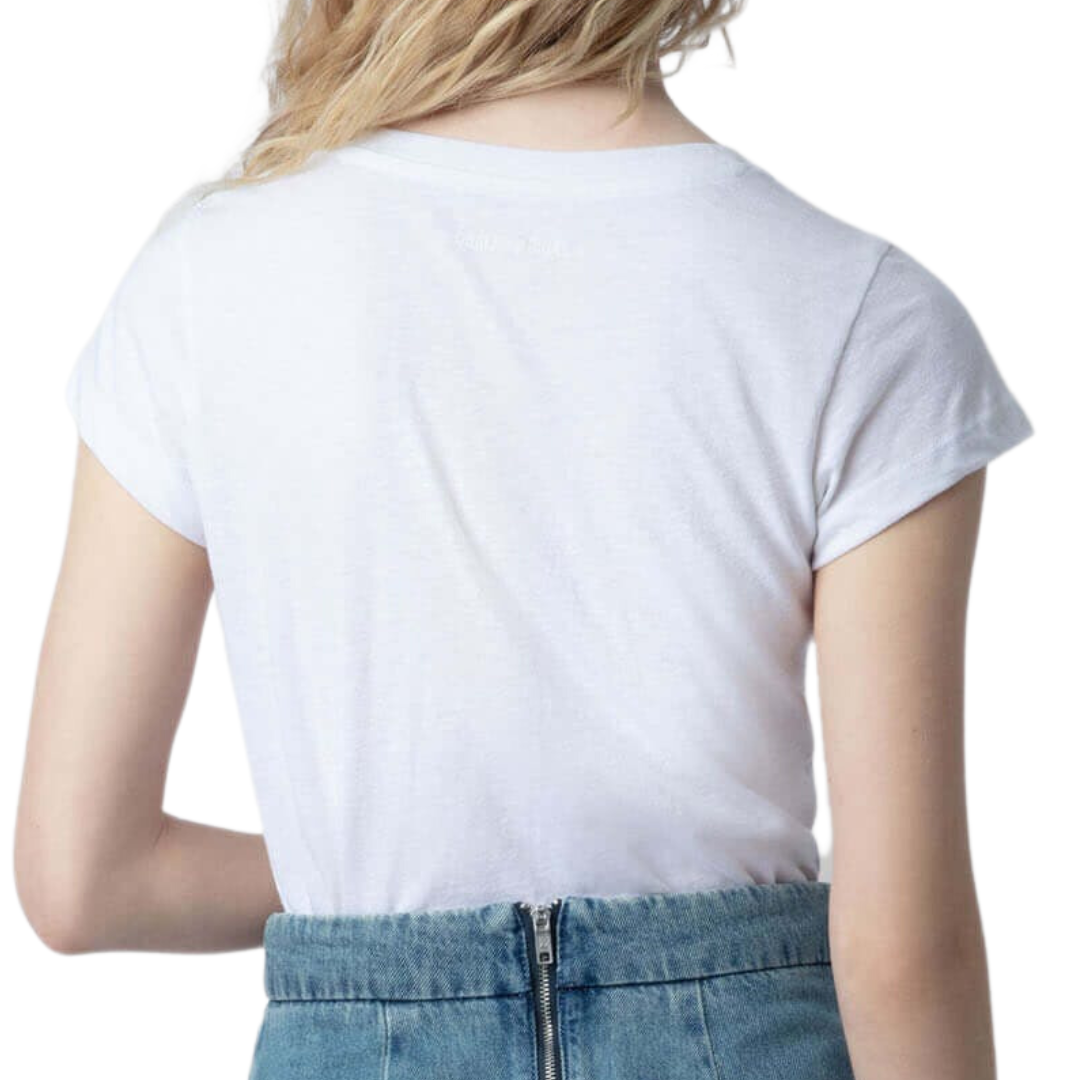 Skinny Stars Diamanté T-Shirt in Blanc