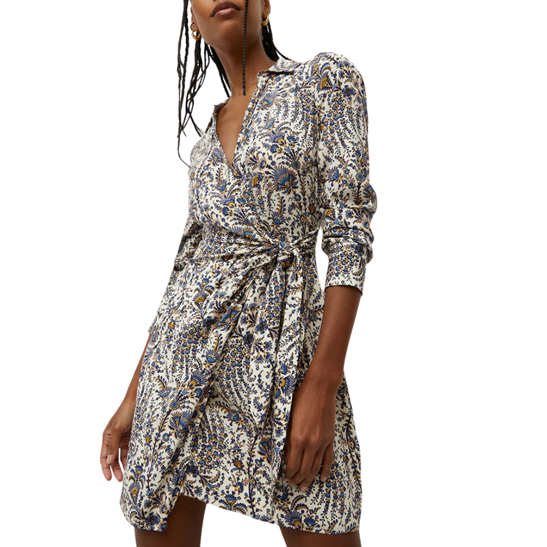 Lavella Floral Wrap Dress in Ecru Multi