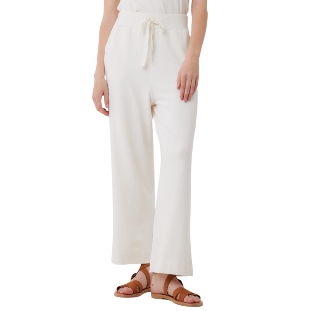 French Terry Drawstring Wide Leg Pant in Ecru