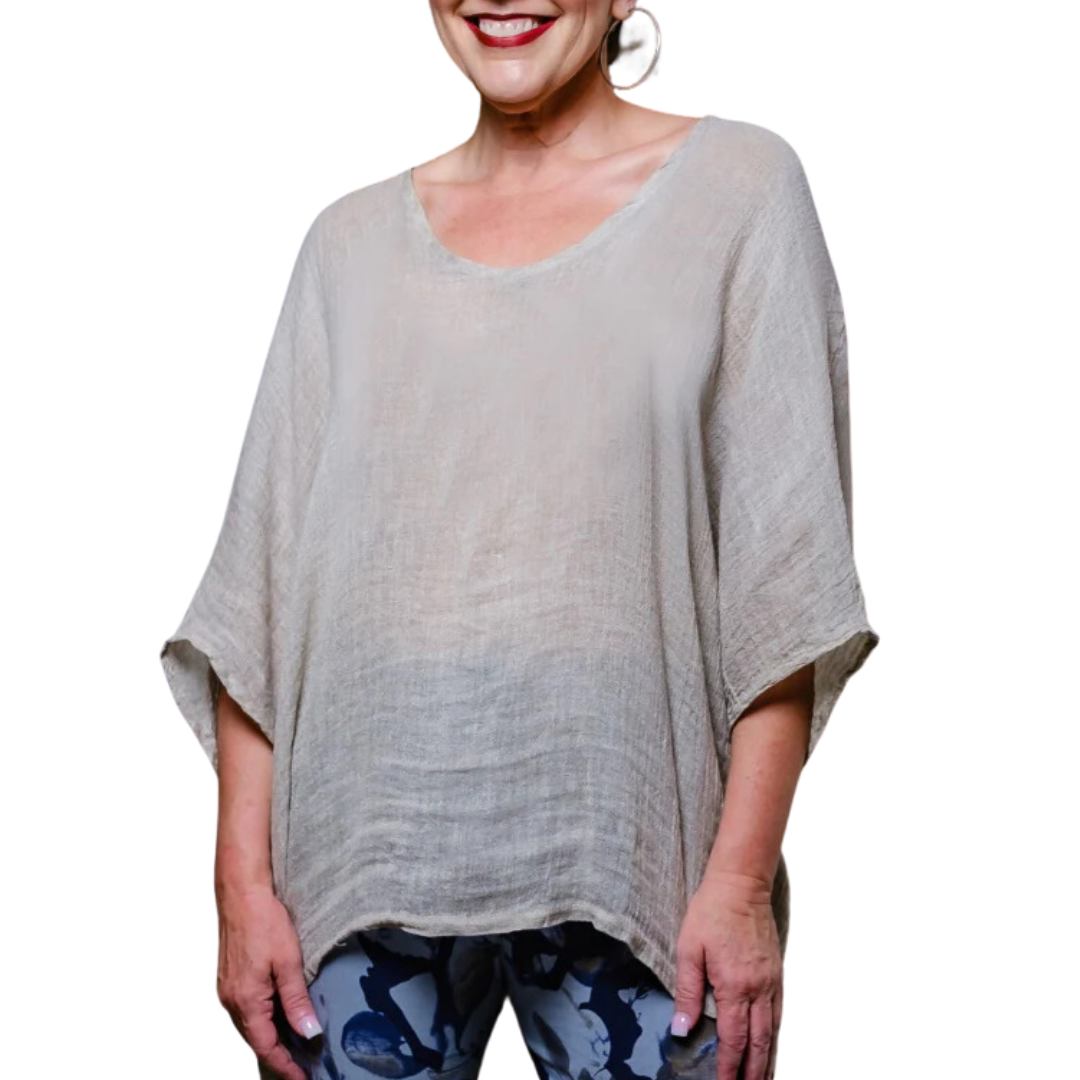 Anastasia Linen Top in Taupe Enzyme