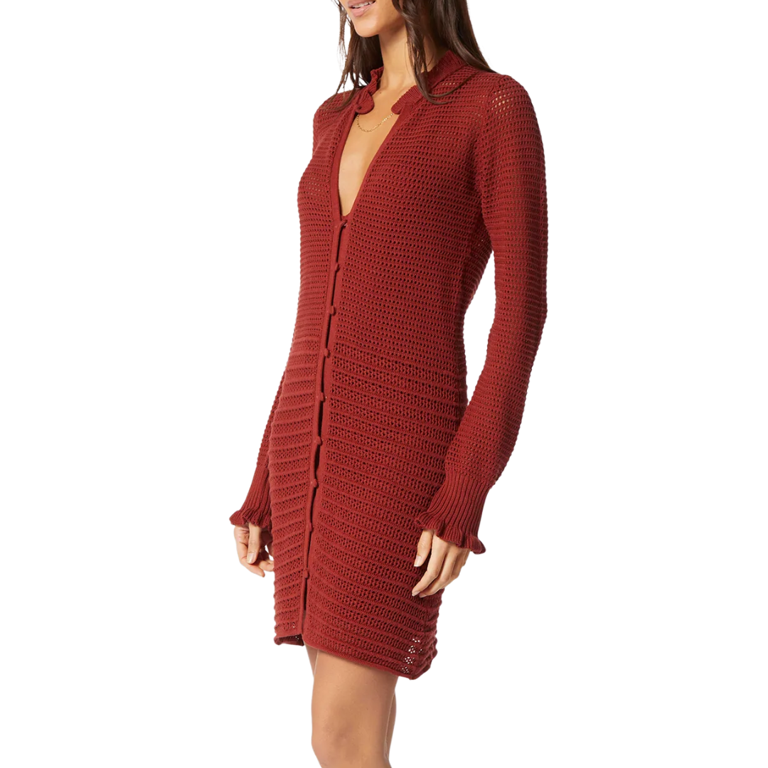 Torrens Cotton Sweater Dress in Russet Brown Red