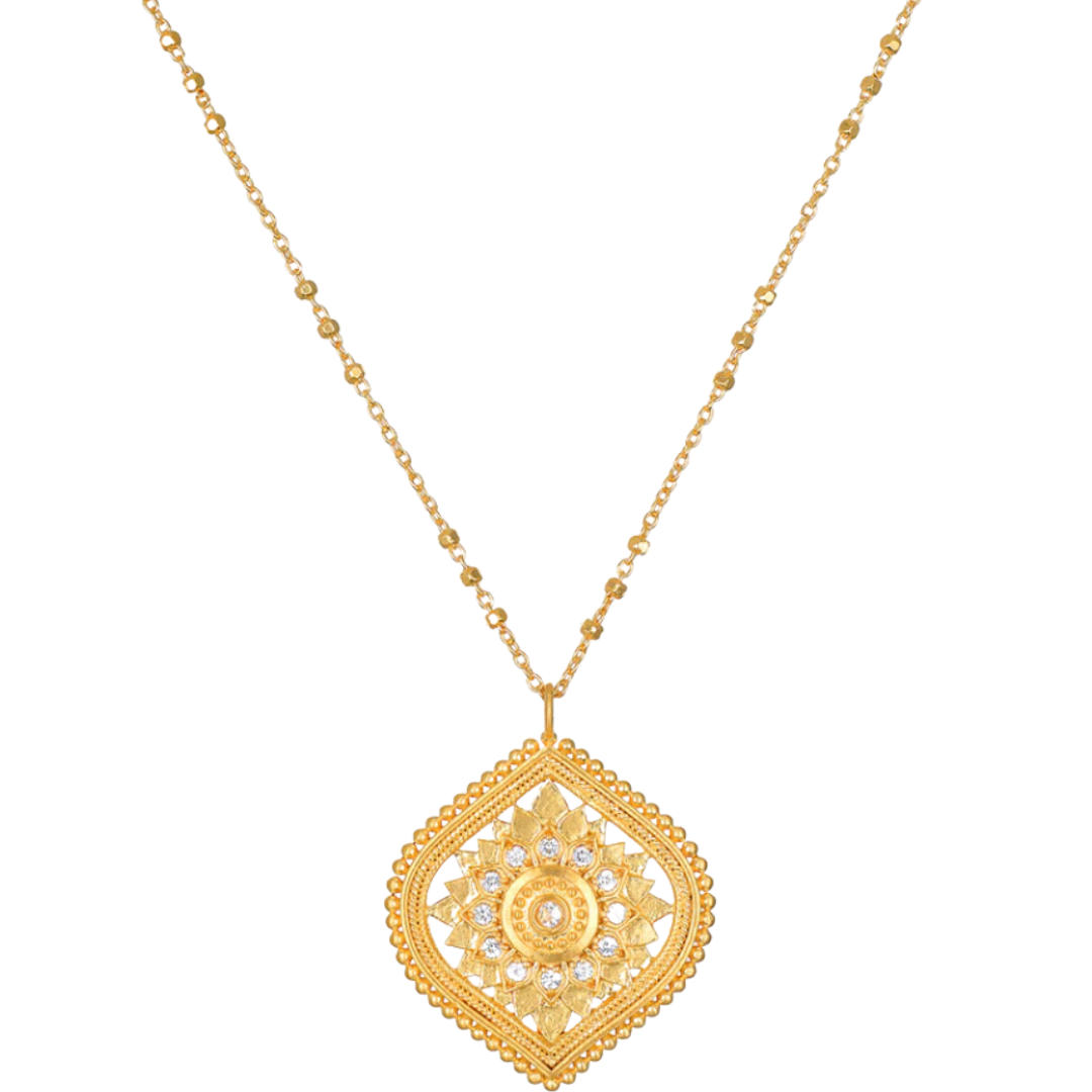 Awaken Awareness Lotus White Topaz Necklace in Gold