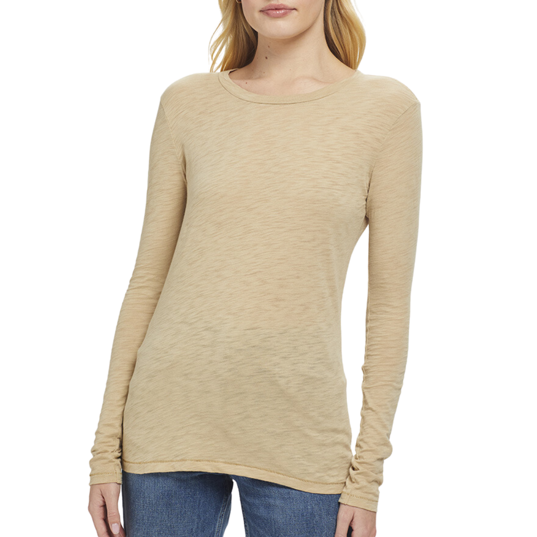 Long Sleeve Contrast Stitch Classic Tee in Safari Butternut