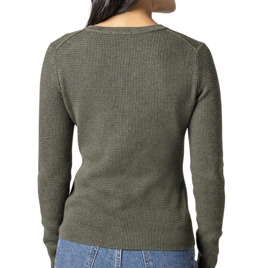 Waffle Henley Sweater in Moss
