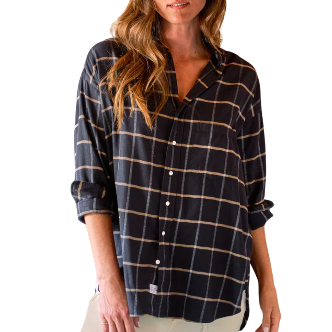 Shirley in Italian Flannel Black with Camel Windowpane