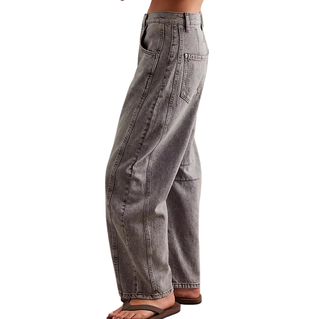 We The Free Good Luck Mid-Rise Barrel Jeans in Falcon Grey