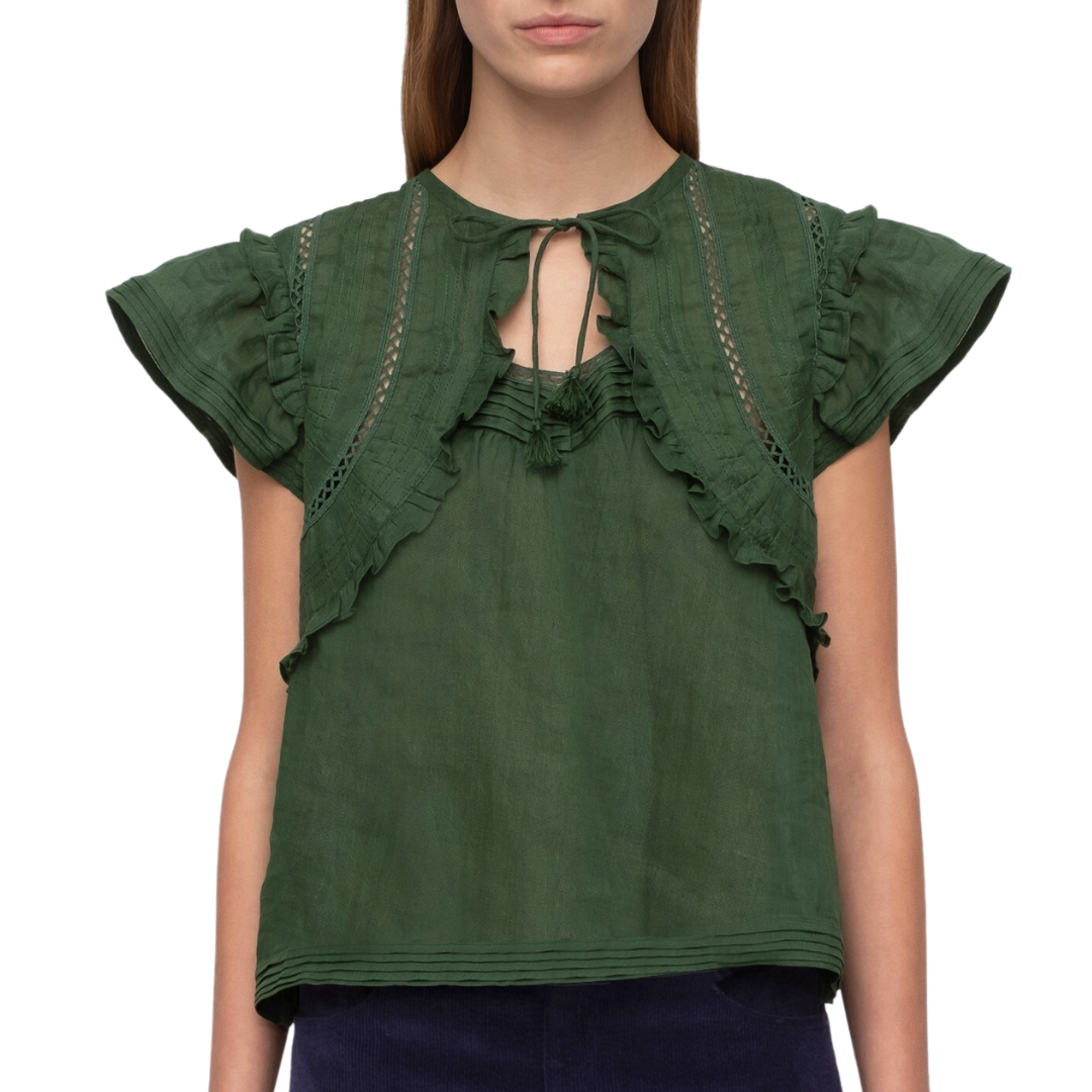 Renata Flutter Sleeve Top in Emerald