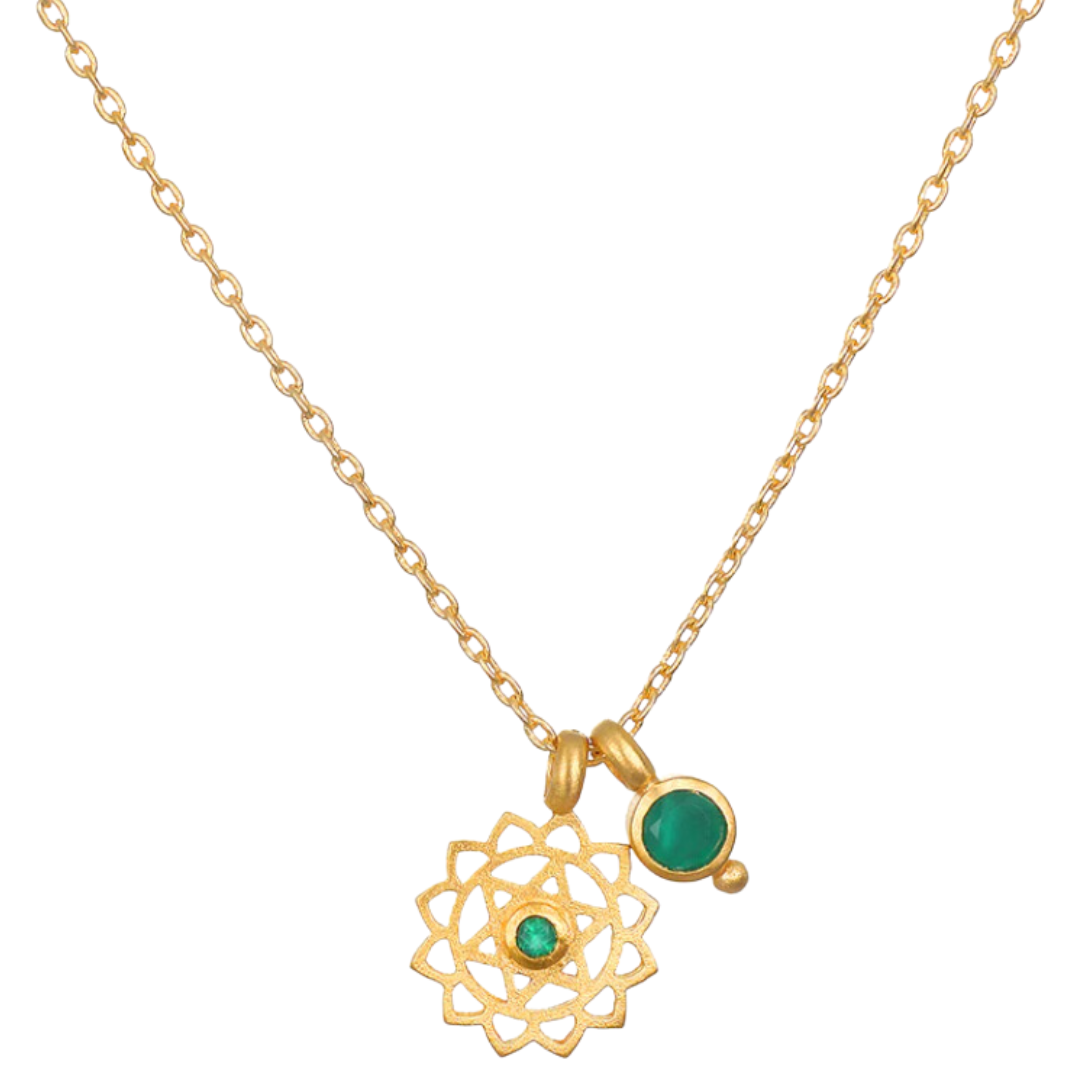 Open Heart Chakra Necklace in Green Onyx