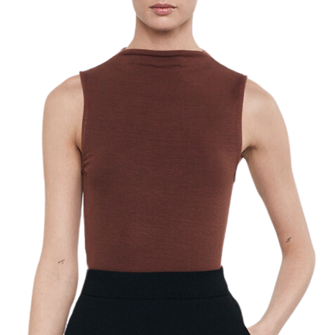 Silk Rib Sleeveless Mockneck in Nutshell