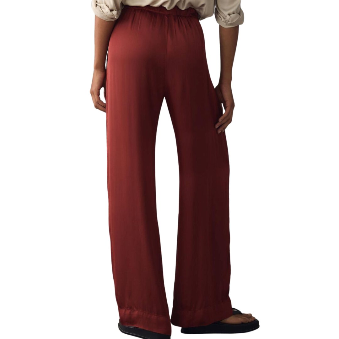 Livi Satin Wide Leg Pant in Ruby