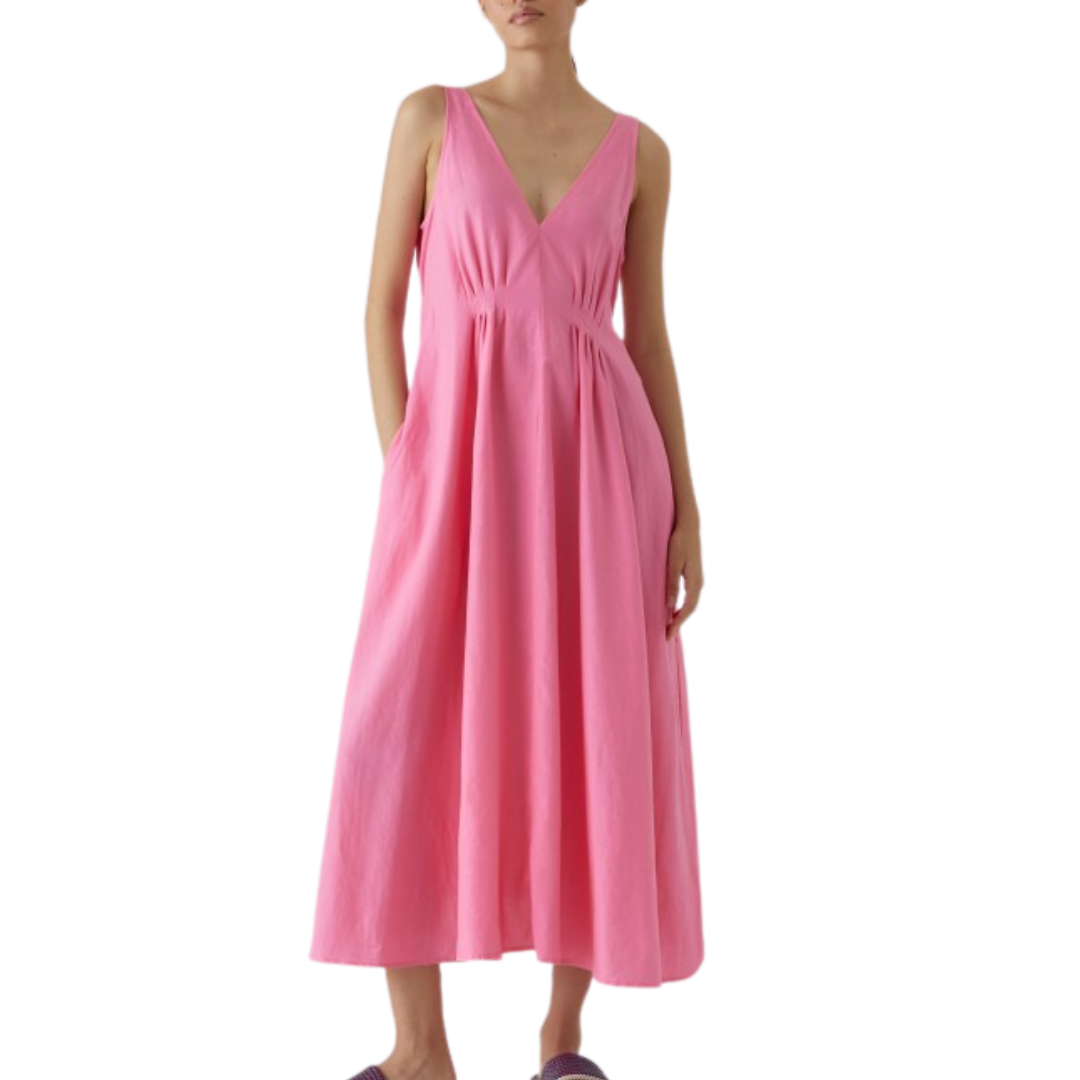 V-Neck Dart Dress in Pink Lillies