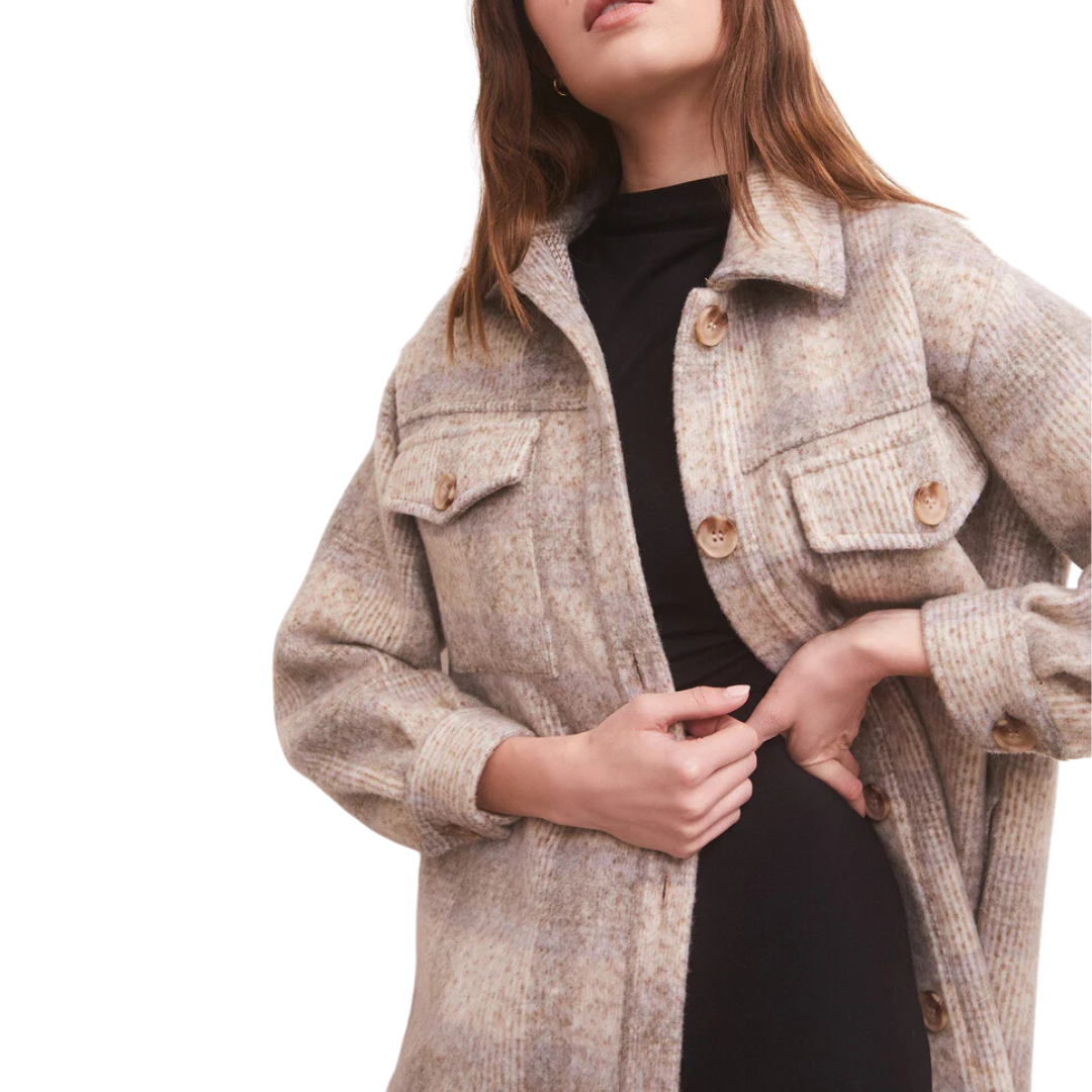 Sonoma Plaid Long Shirt Jacket in Orchid Rain