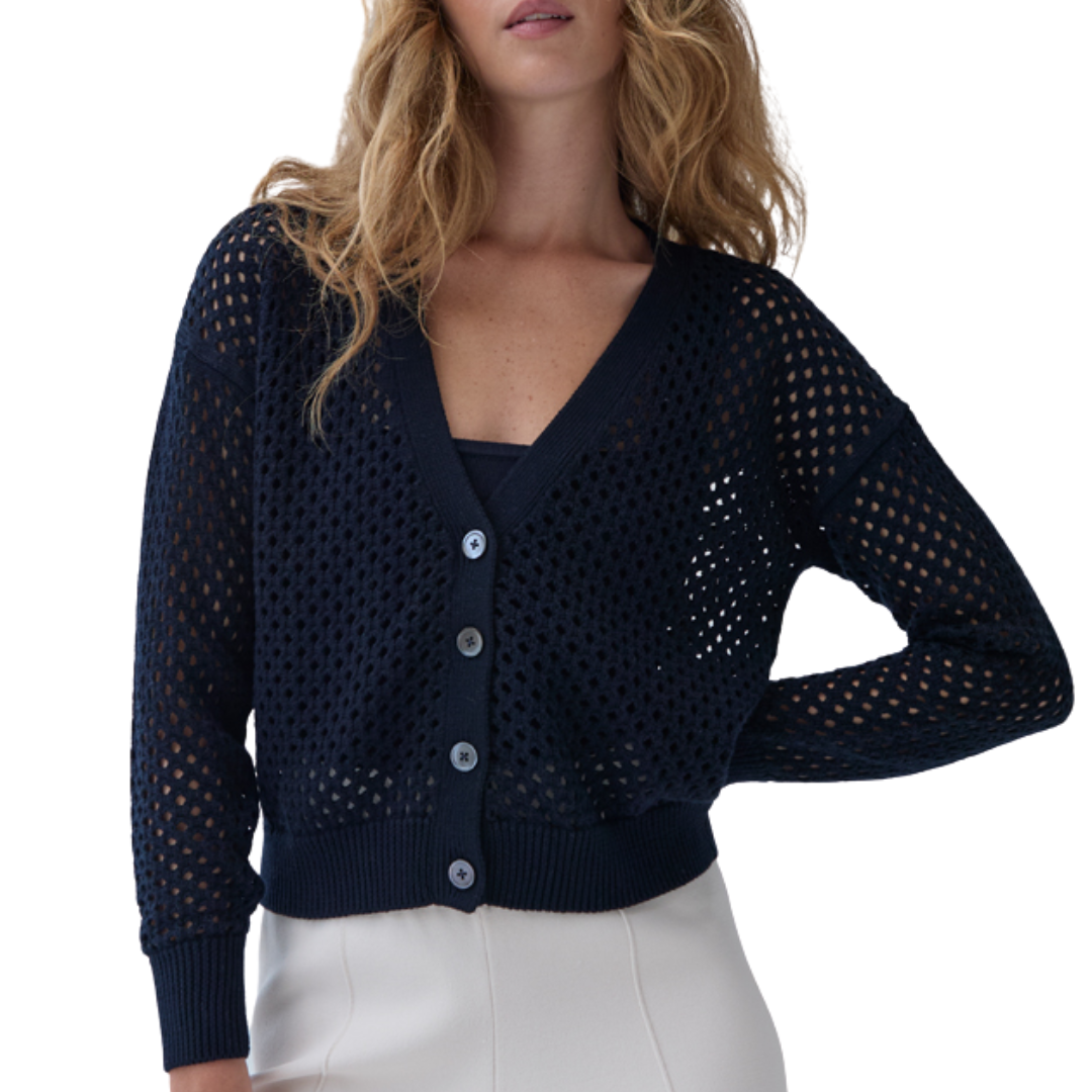 Solid Mesh Cardigan in Navy