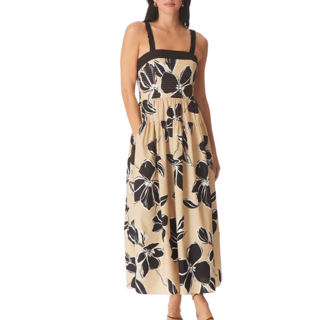 Julien Dress in Khaki Graphic Floral Print