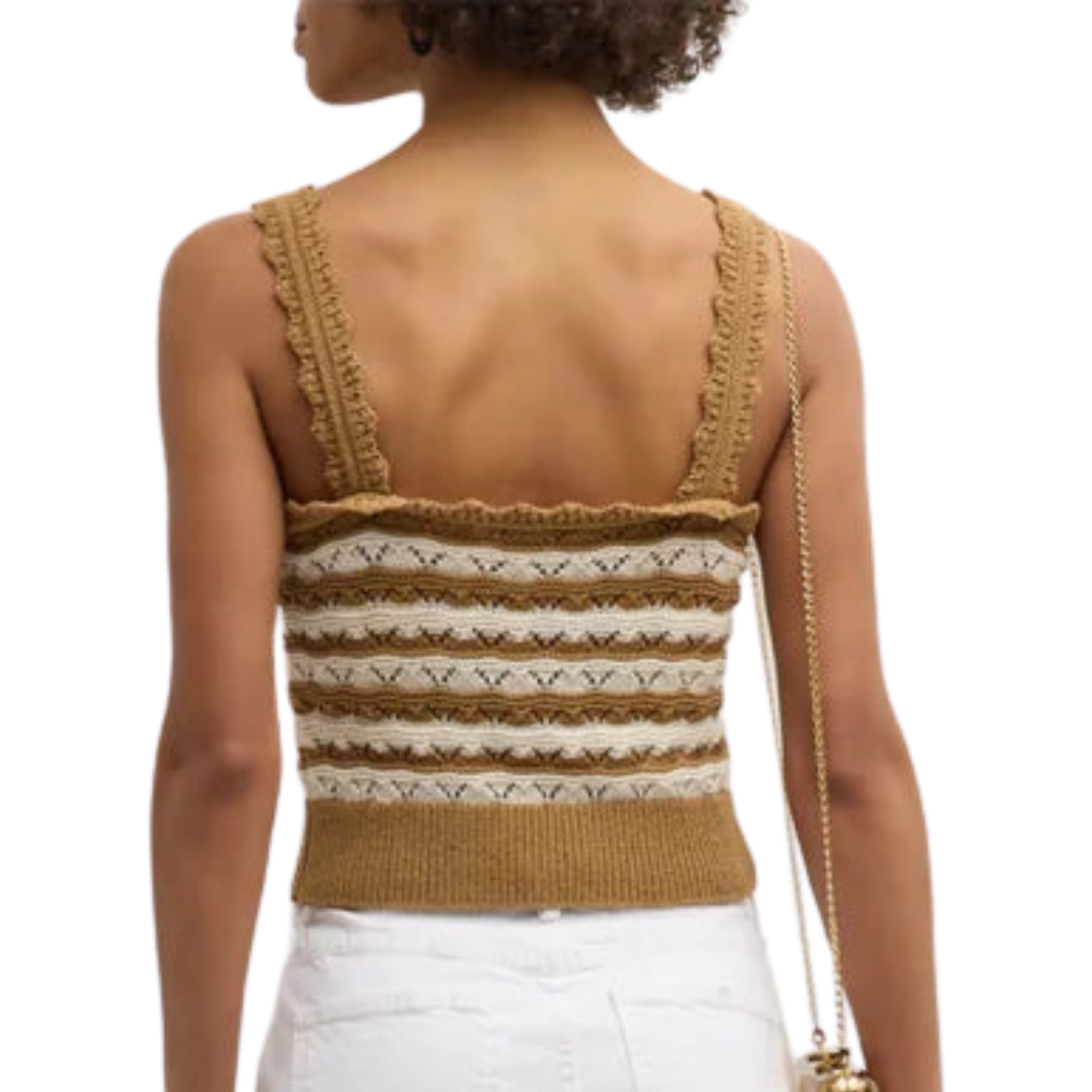 Binetto Knit Tank in Desert Khaki Off-White
