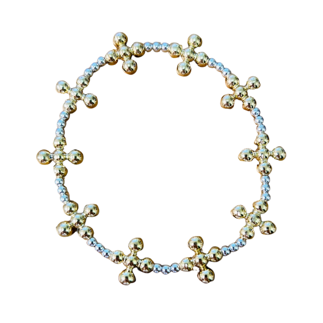 Signature Cross Sincerity Pattern 2.5mm Bead Bracelet in Gold and Sterling