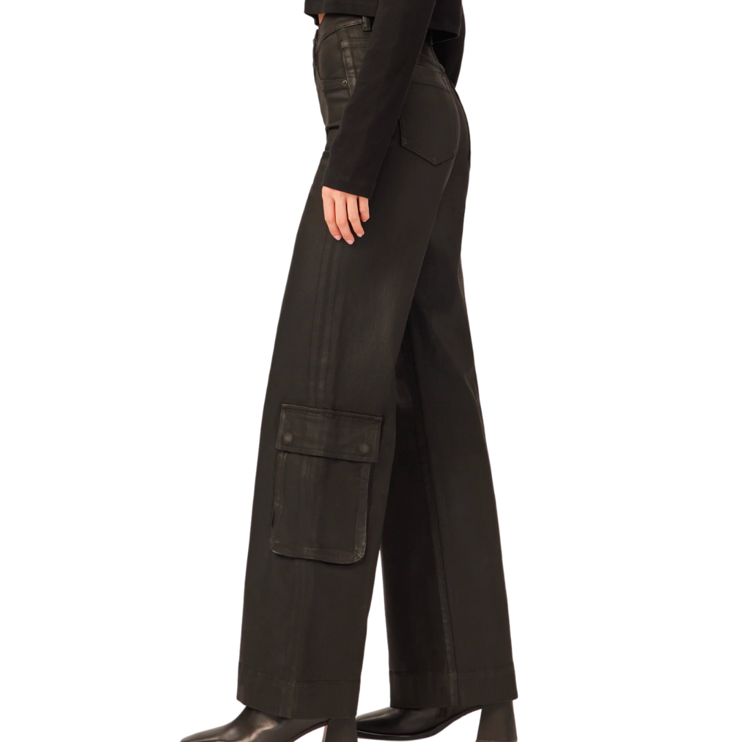 Hepburn Wide Leg High Rise Vintage in Black Cargo Coated