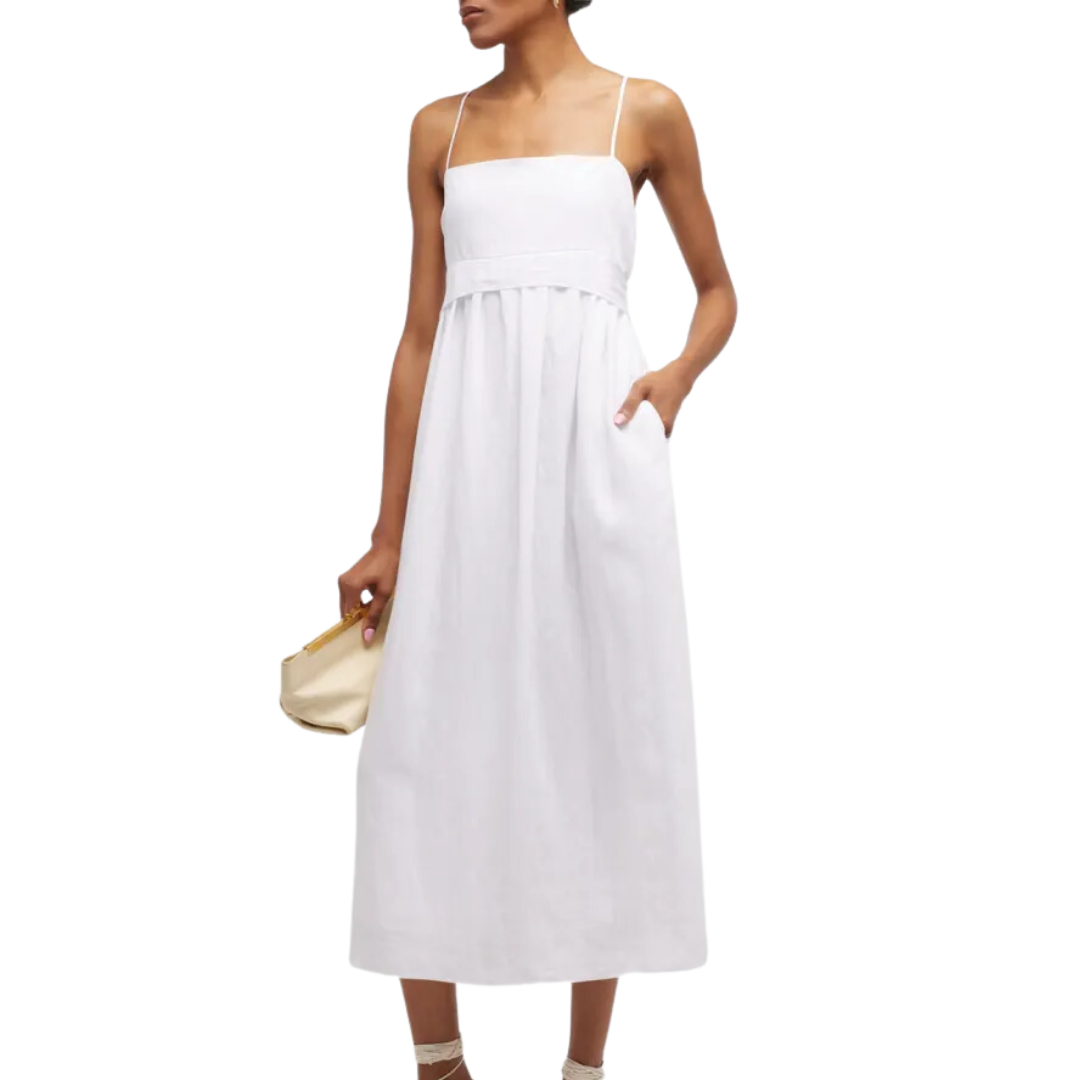 Ruched Panelled Dress in Optic White