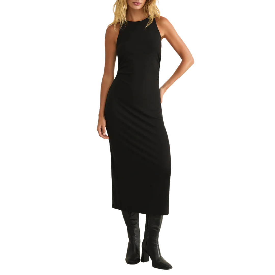 Adison Rib Midi Dress in Black