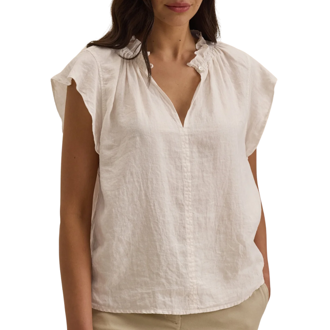 Semira Woven Linen Top in Chalk