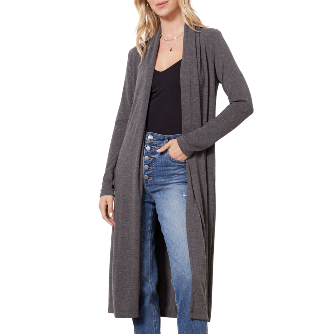 Izzy Longline Open Cardigan in Charcoal