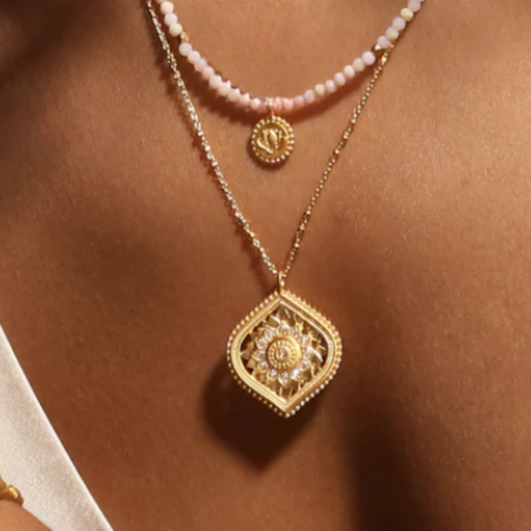 Awaken Awareness Lotus White Topaz Necklace in Gold