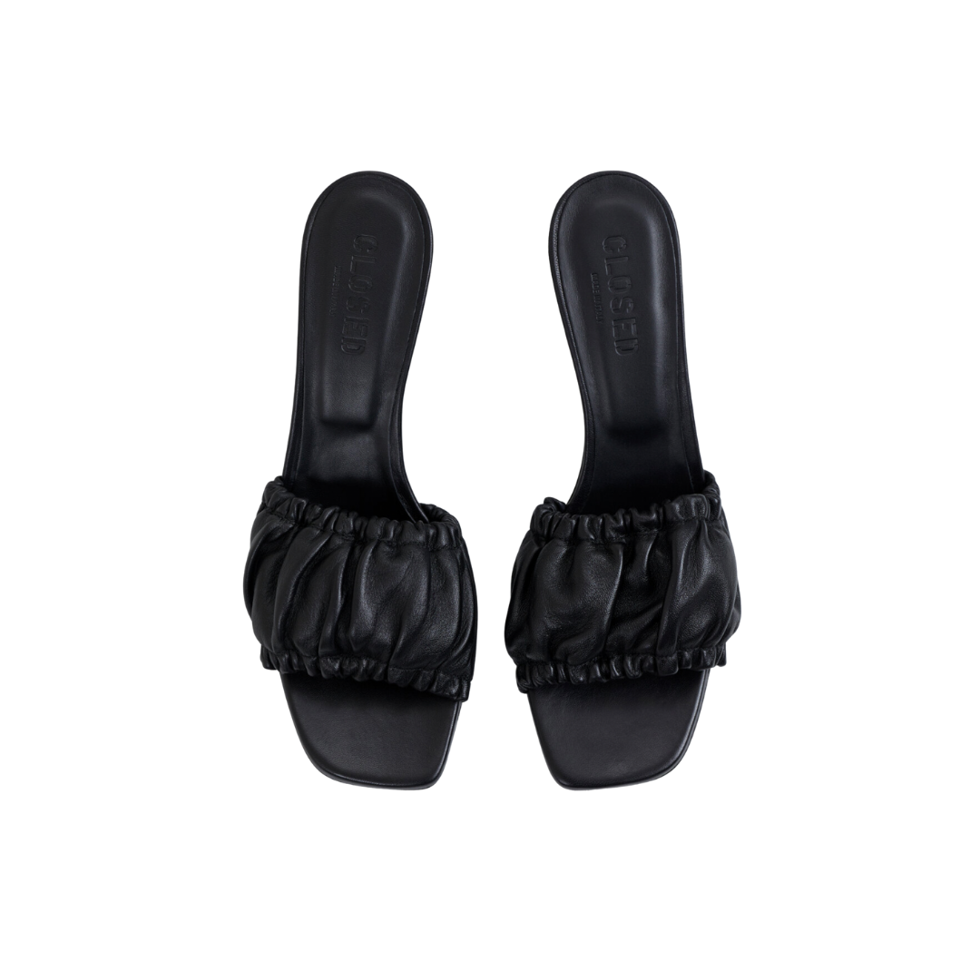 Closed Leather Mules in Black