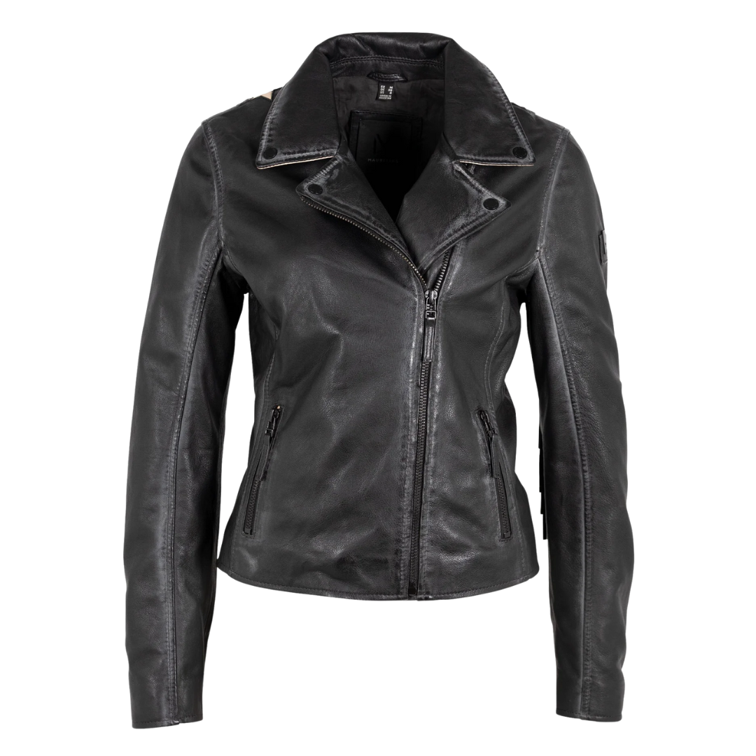 Crissy Star and Fringe Detail Leather Jacket in Black