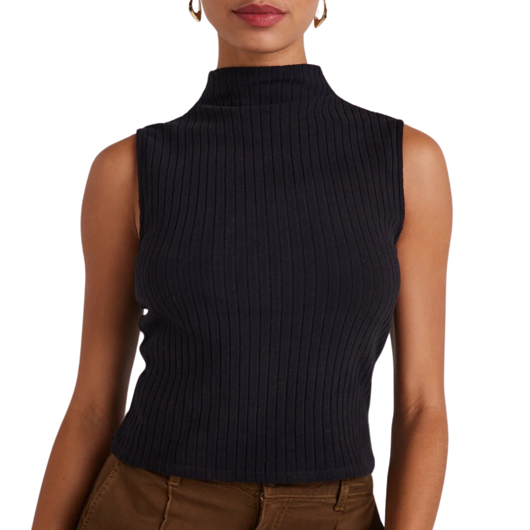 Rib Mock Neck Top in Black