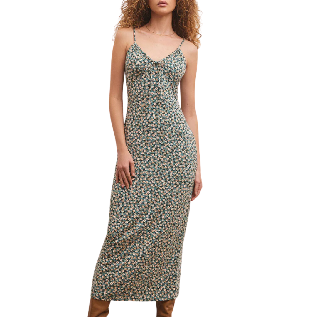 melinda midi dress Z Supply Melinda Ditsy Floral Midi Dress in Emerald Isle