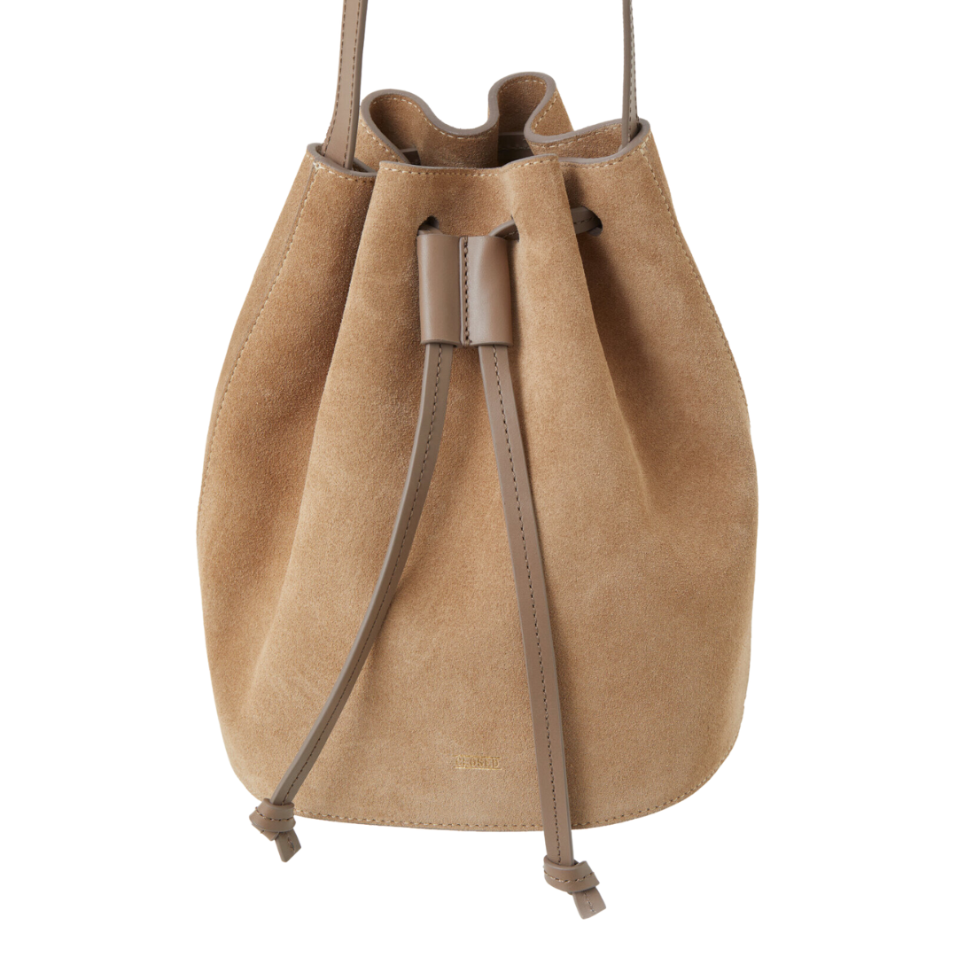 Suede Bucket Bag in Reed Beige