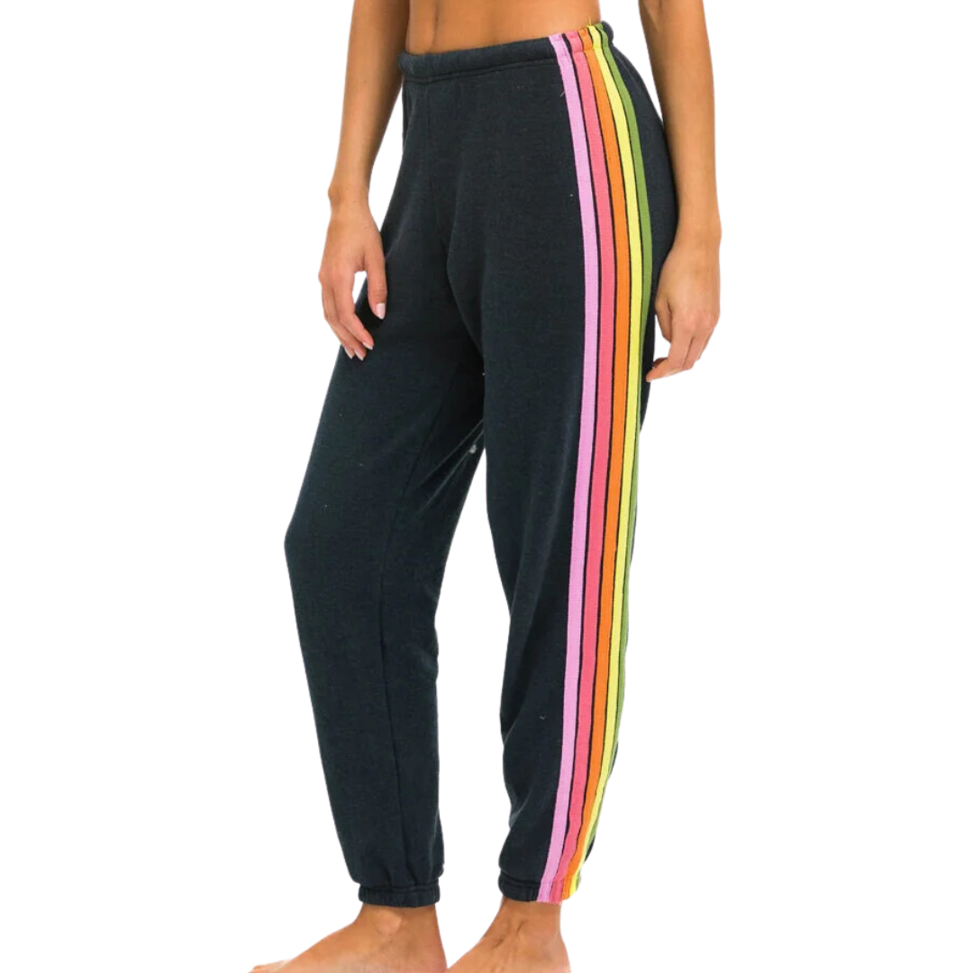 5 Stripe Sweatpants in Charcoal/Pink/Green