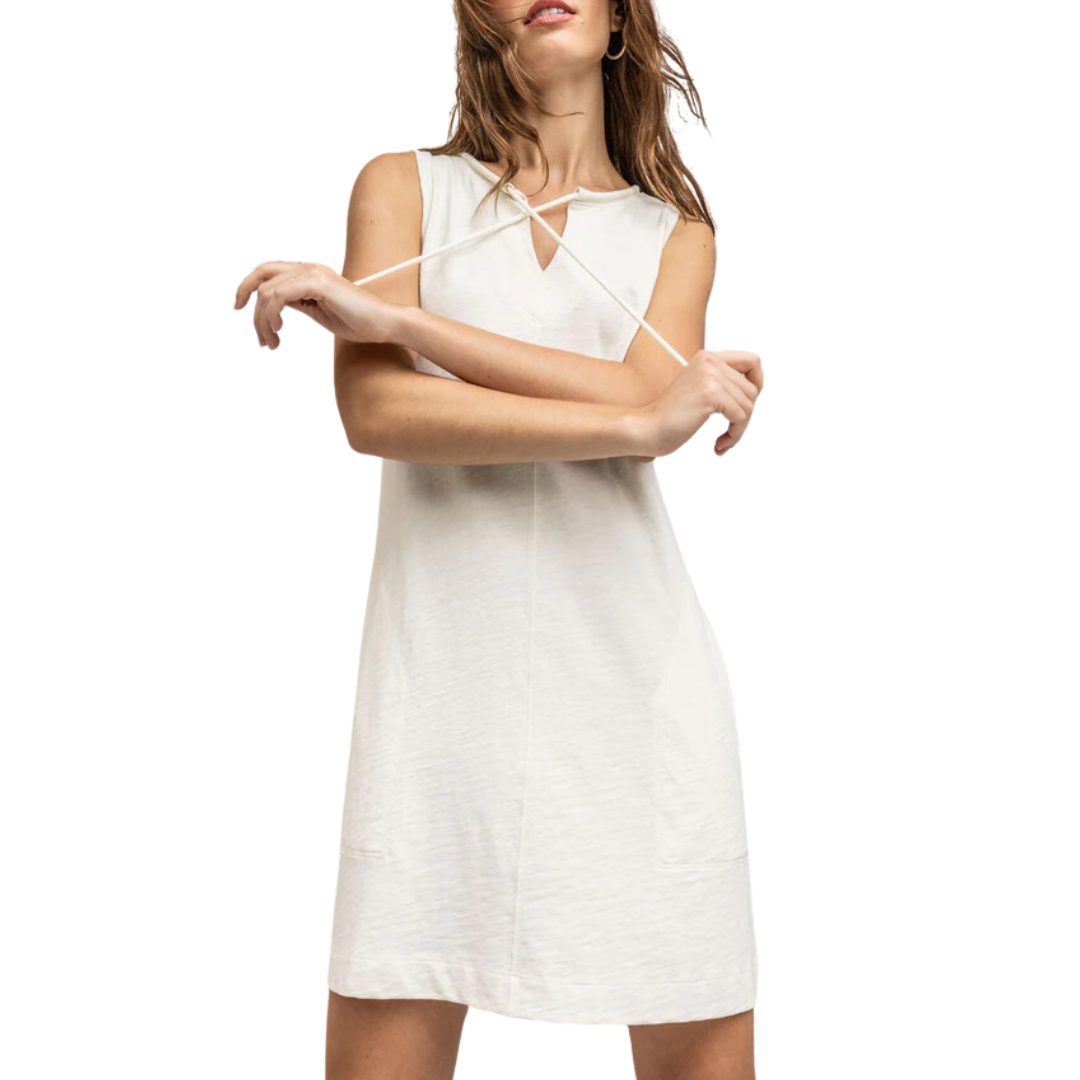 Split Neck Sleeveless Dress in Ecru