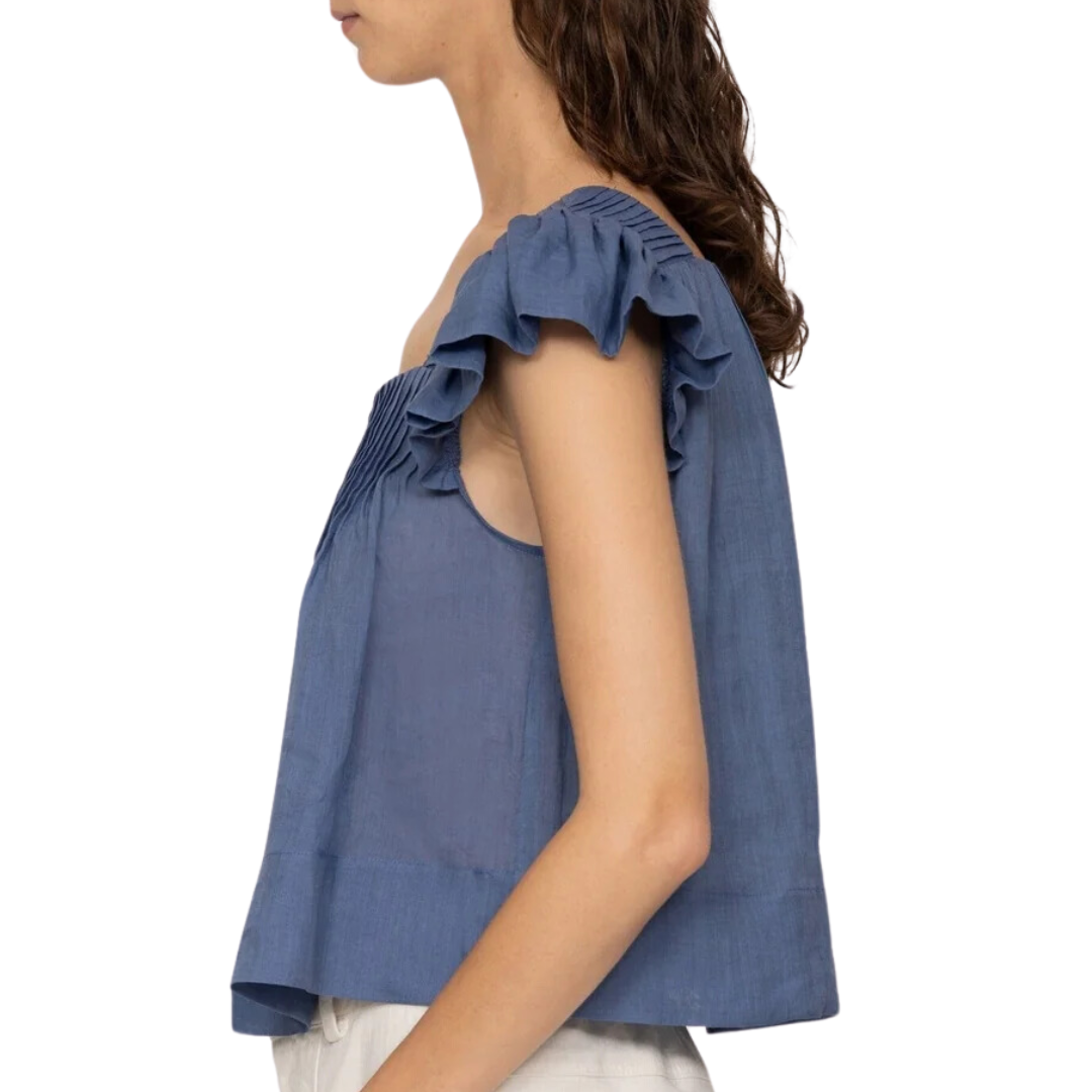 Risa Ramie W/ Poly Satin Tank Top in Blue
