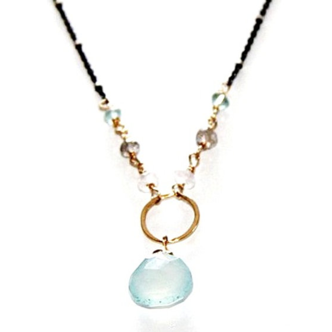 Chalcedony Drop with Pyrite, Apatite, & Labradorite Rondelles